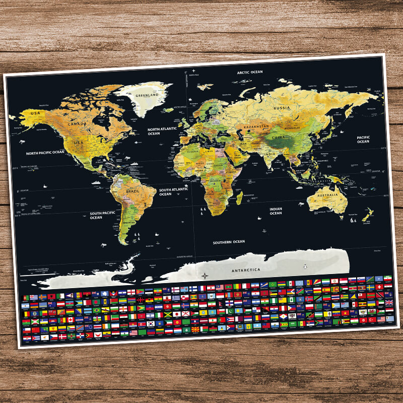 Drop shipping Deluxe Travel Scratch Off Map Personalized World Map Poster national flag geographic world map