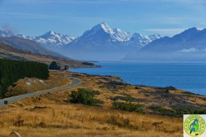 Peters lookout which includes views of Lake Pukaki and Mount Cook in the distance watermarked.