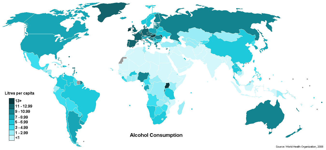 Mapa de consumo de alcohol per cápita