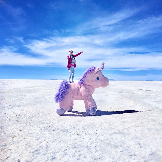bolivian salt flats riding giant pony