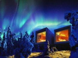 aurora borealis from bed arctic treehouse finland