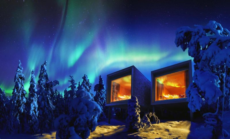 aurora borealis from bed arctic treehouse finland