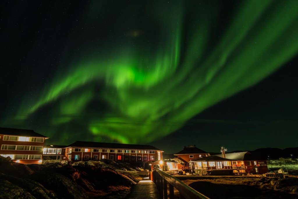 aurora borealis from bed hotel arctic greenland