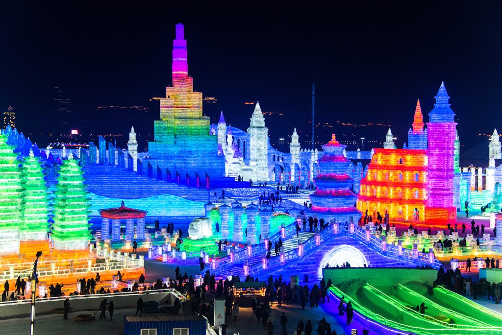best winter festivals Harbin Ice Festival night