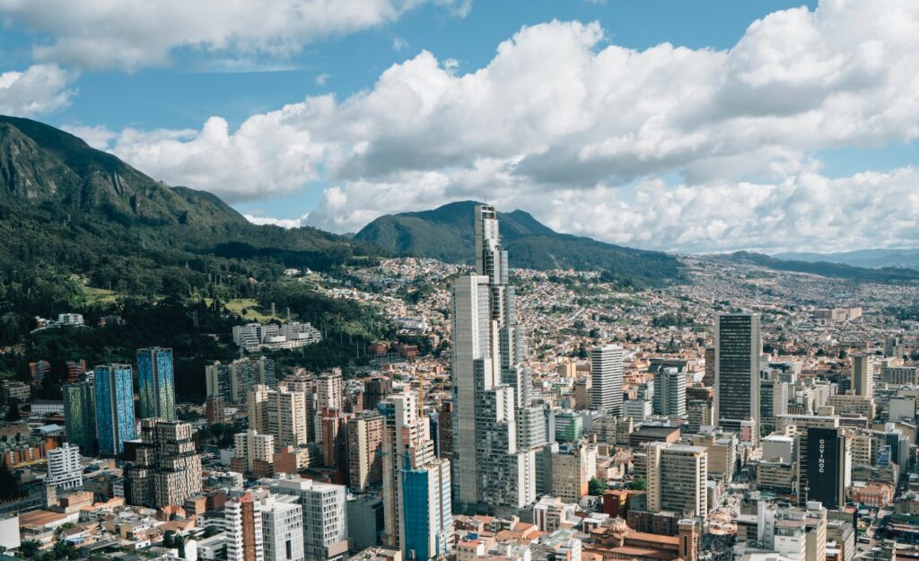 City of urban Bogota with high rise buildings Colombia