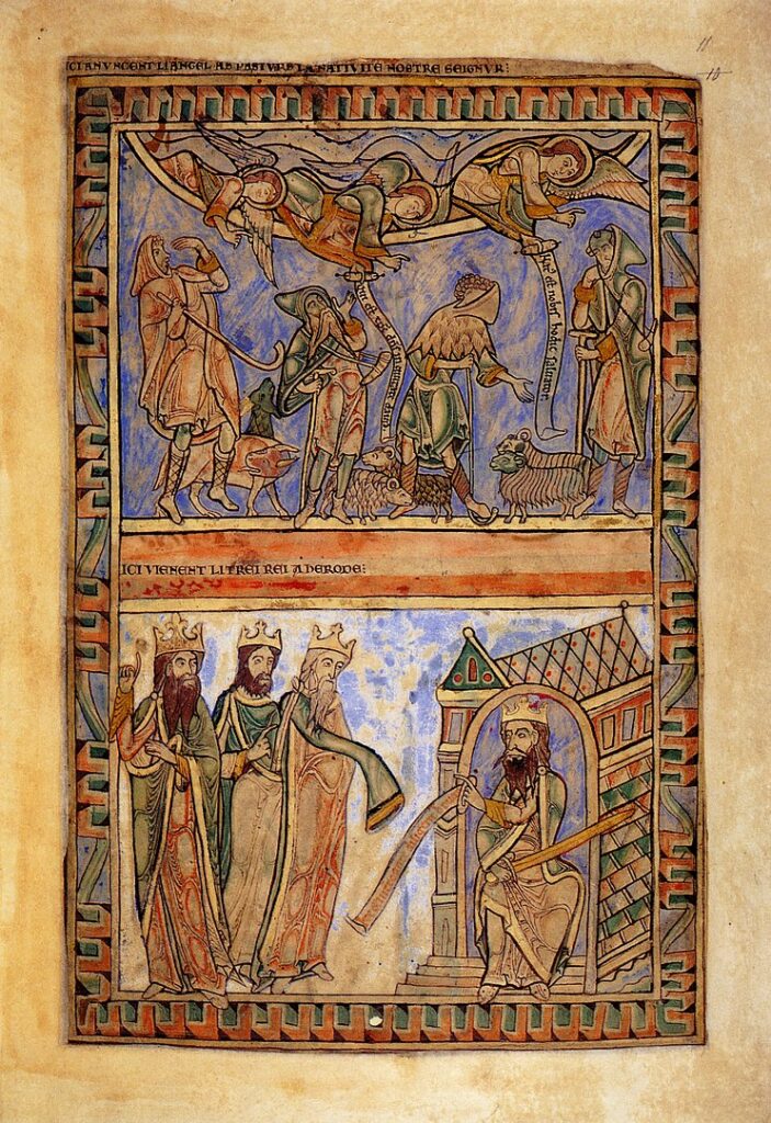 Annunciation to the Shepherds top and the Magi before Herod bottom enWinchester Psalter